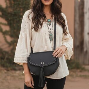 NWT Miss Belgini Boho Coachella Hippie Western Tassle Vegan Crossbody Bag